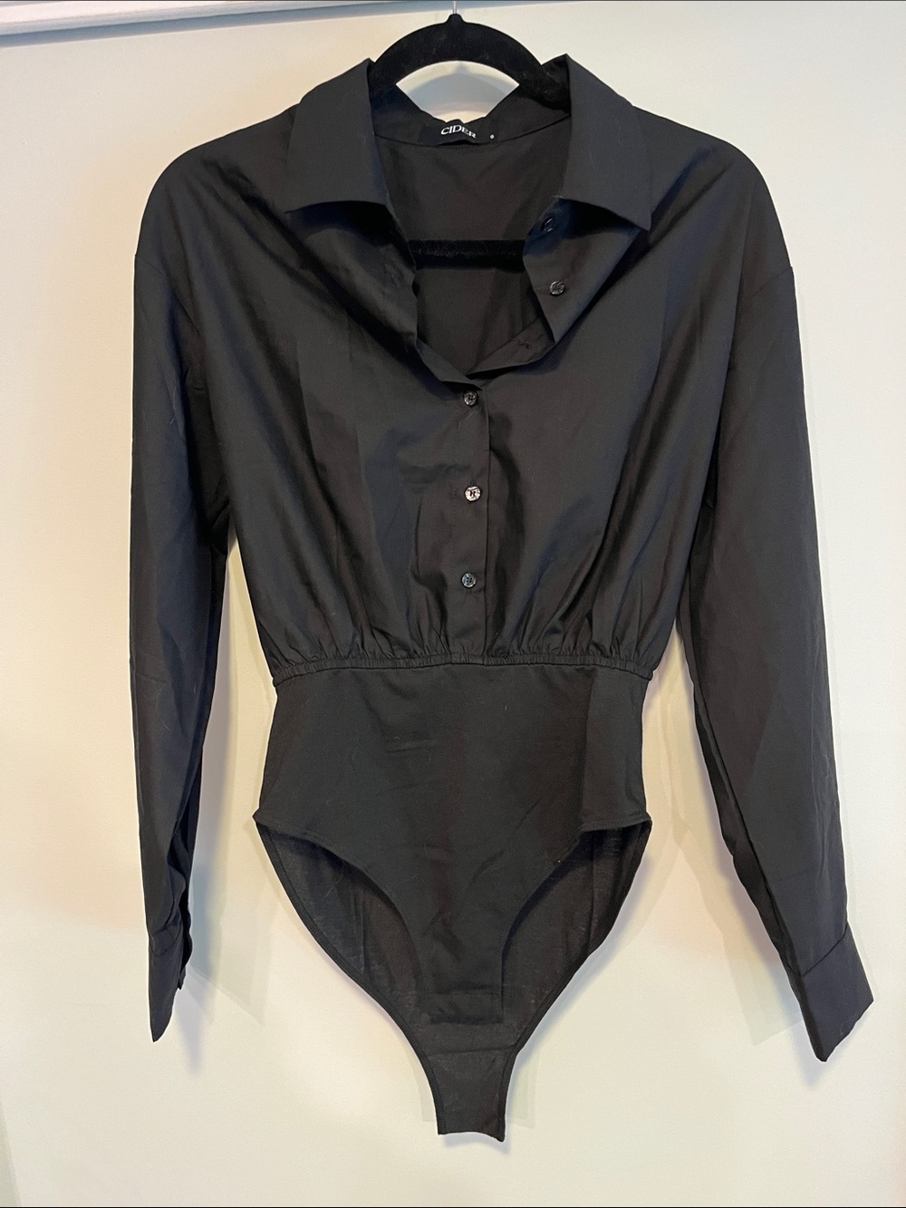 Cider Black Long-Sleeve Collared Bodysuit Women’s Size Small